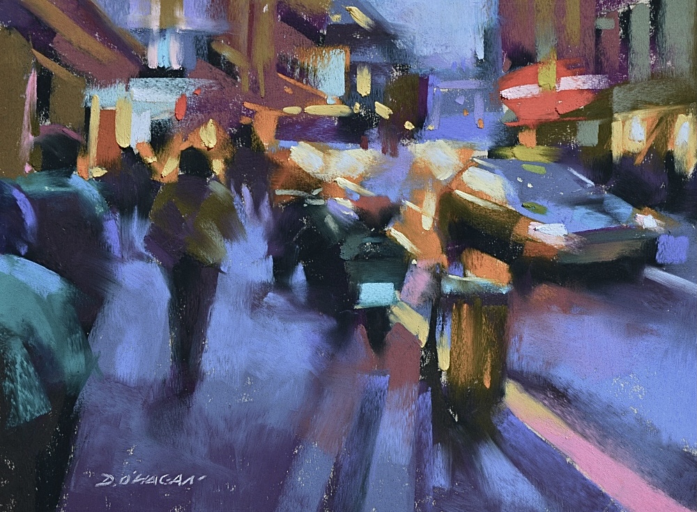 “Street at Dusk, Paris” pastel 9”x 12, by Desmond O’Hagan